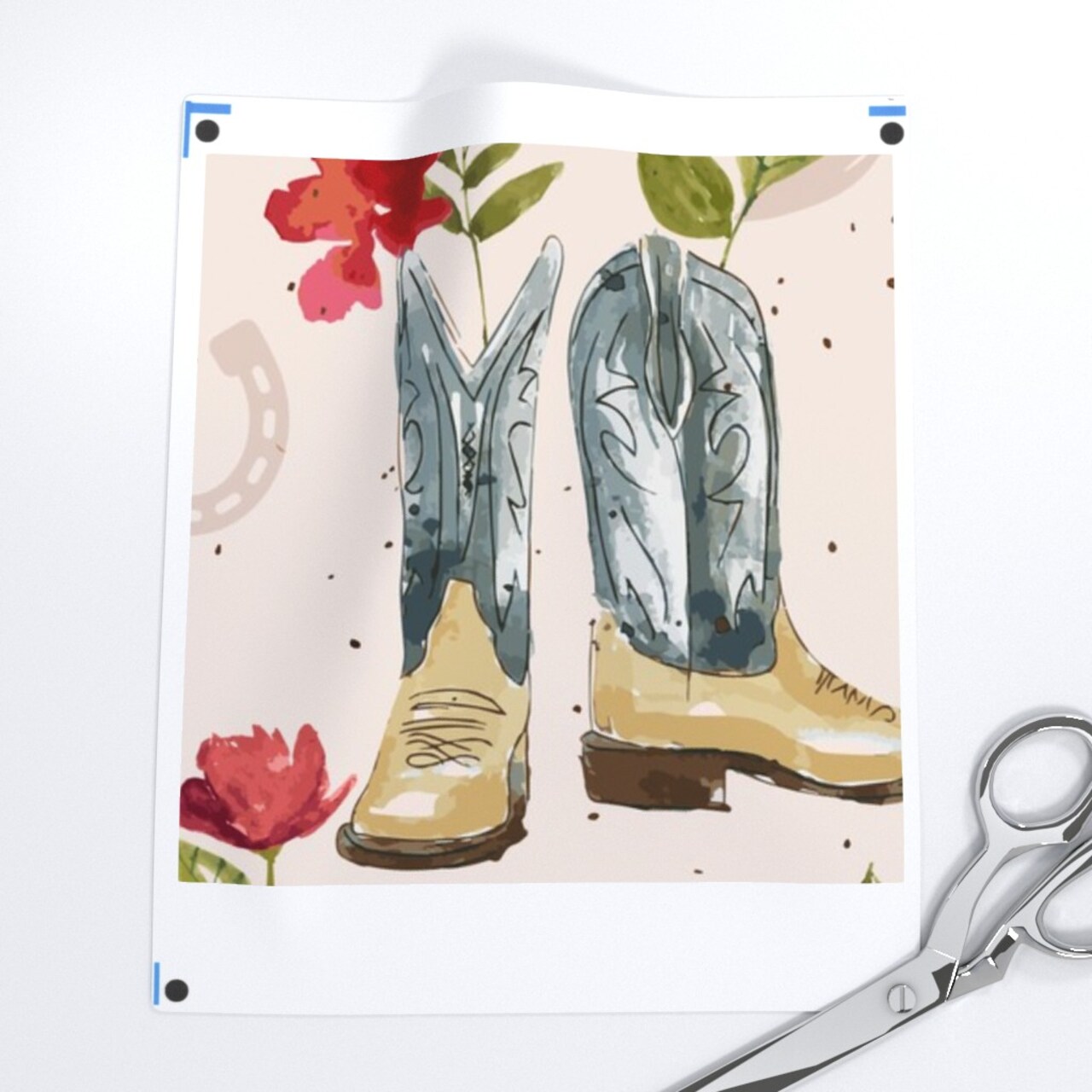 Western Boots Large Pink Floral Horse Watercolor Cowboy Custom Printed Fabric by Spoonflower Various Fabrics by the Yard or Fat Quarter